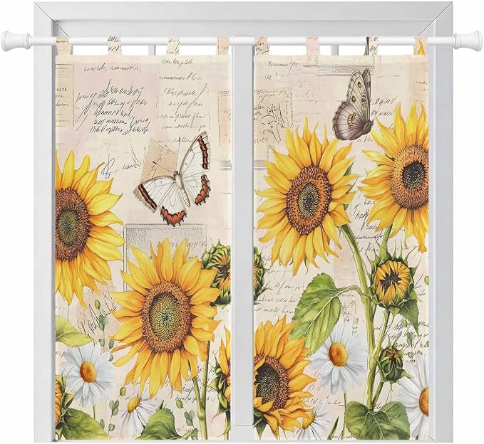 Yellow Sunflowers Living Room Curtains 84 Inch Length, Window Curtains Tab Top by Unknown