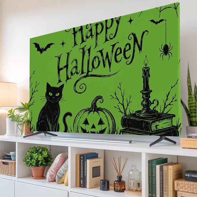 Happy Halloween Black Cat Pumpkin Indoor TV Cover, Elastic TV Screen Protector - Image 6