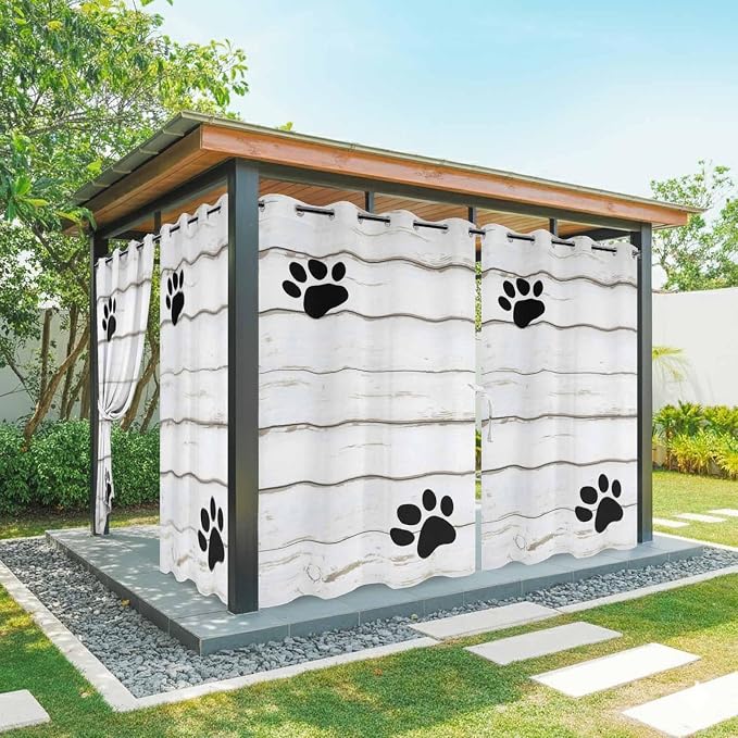 Wood Grain Outdoor Curtains for Patio Claws Animals Wooden White Waterproof by Unknown