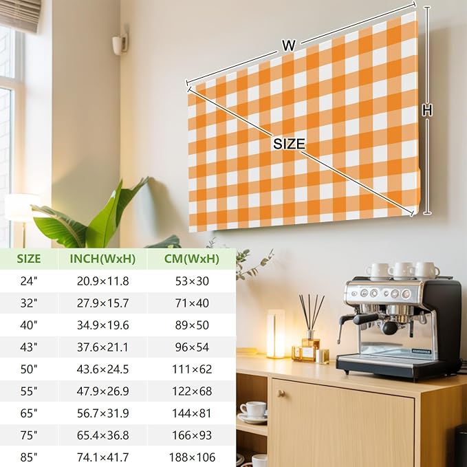 Orange White Buffalo Checker Indoor TV Cover, Elastic TV Screen Protector - Image 3