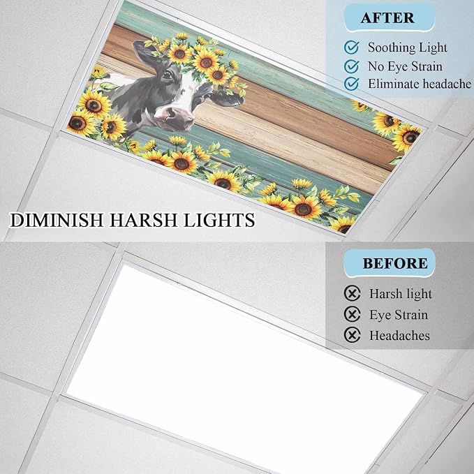 Fluorescent Light Covers Farm Cow Sunflower Magnetic Light Filters Vintage Blue - Image 4