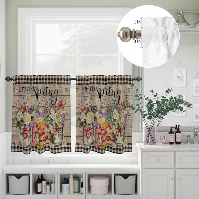 Kitchen Curtains Tiers and Valance Set of 3, Spring Flowers Light Filtering - Image 8