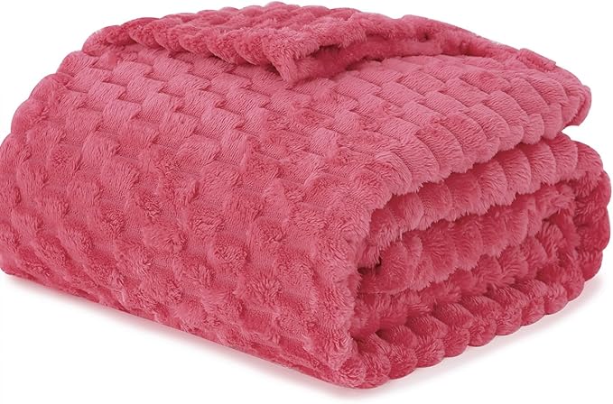 Rose Pink Throw Blanket 60"×80" inches Gifts for Mom Fuzzy 3D Jacquard Decorative Flannel Fleece Super Soft Plush Cozy Blanket for Couch Sofa Chair Lightweight