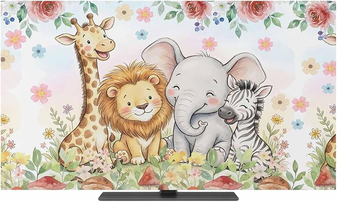 Children's Day Lions Elephants Indoor TV Cover, Elastic TV Screen Protector Red by Unknown