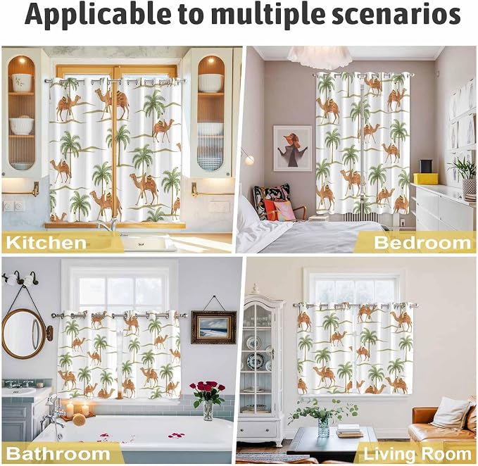 2 Panel Kitchen Cafe Curtains, Desert Camels Sunlight Filtering Nature Air - Image 6