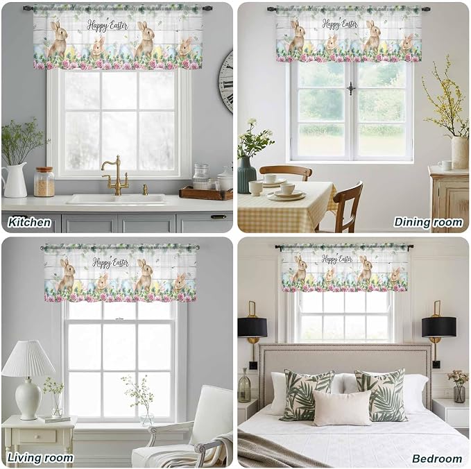 Easter Sheer Valances for Windows 54"x18", Light Filtering Kitchen Curtains - Image 5