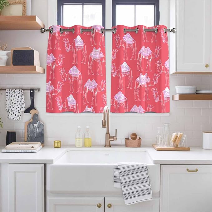 2 Panel Kitchen Cafe Curtains, Desert Camel Sunlight Filtering Nature Air - Image 2