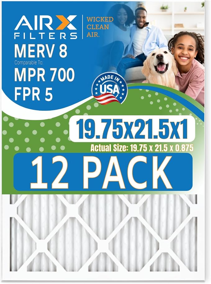 19.75x21.5x1 Air Filter MERV 8 Rating, 12 Pack of Furnace Filters Comparable to by AIRXFILTERSWICKEDCLEANAIR
