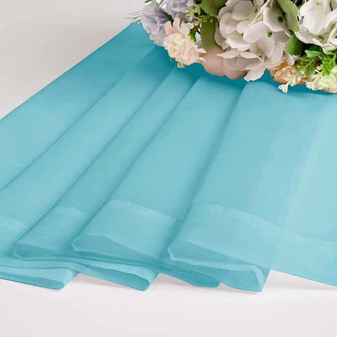 OWENIE Aqua Kitchen Sheer Curtains for Bedroom Living Room 45 Inch Length, Bedroom, Soft Solid Light Filtering Voile Short Sheer Curtain for Small Window, 42" W x 45" L, Aqua
