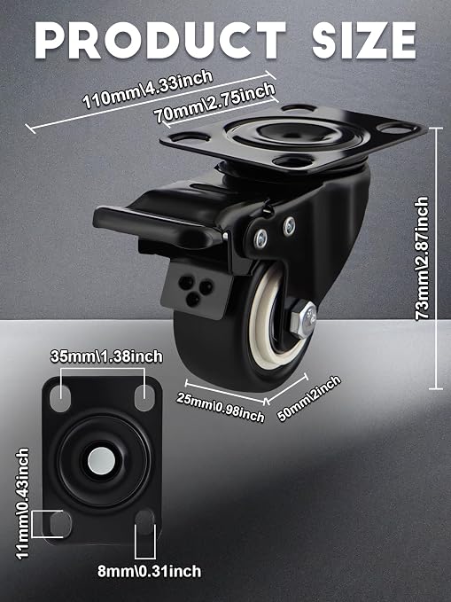 2 Inch Caster Wheels Set of 28 Heavy Duty Casters, - Image 2