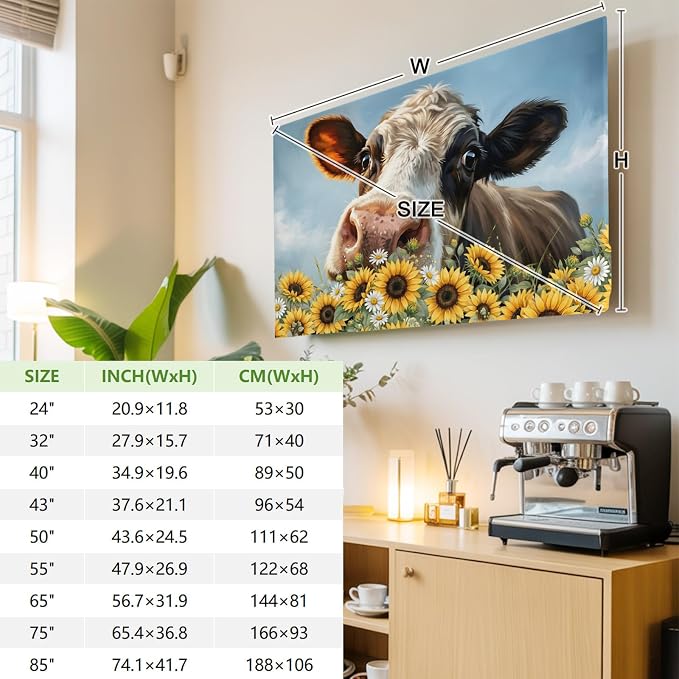 Farmhouse Animals Cow Indoor TV Cover, Elastic TV Screen Protector Sunflowers - Image 3