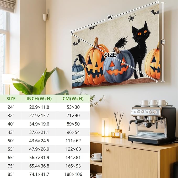 Halloween Pumpkin Ghost Black Cat Indoor TV Cover, Elastic TV Screen Protector - Image 3