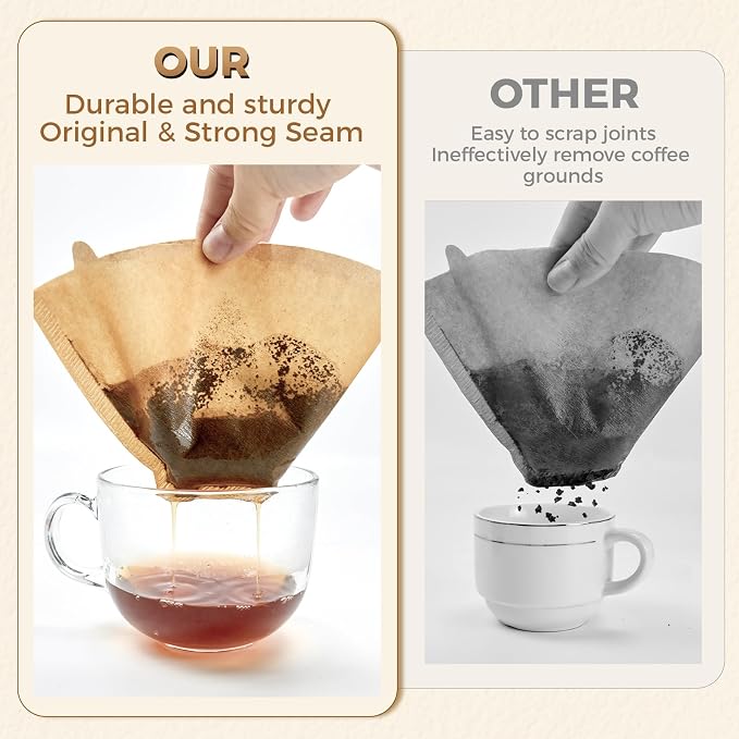 100 Count #4 Cone Coffee Filters 8-12 Cup, Unbleached Natural Paper, Disposable - Image 5