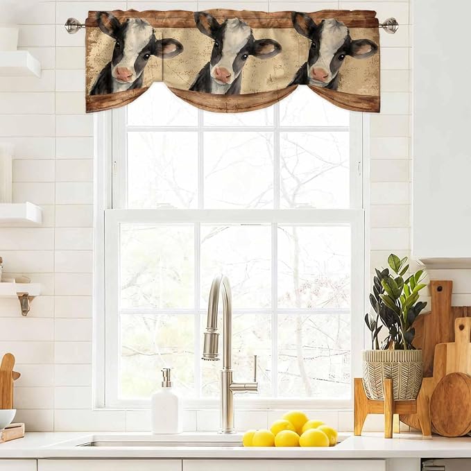 Farmhouse Cow Tie Up Valance Curtains - Image 9