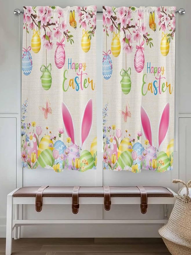Happy Easter Living Room Curtains 72 Inches length, Spring Farmhouse Bunny Eggs - Image 4