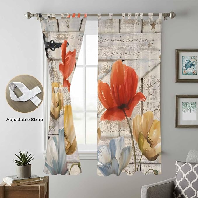 Retro Floral Living Room Curtains 96 Inch Length, Window Curtains Tab Top - Image 5