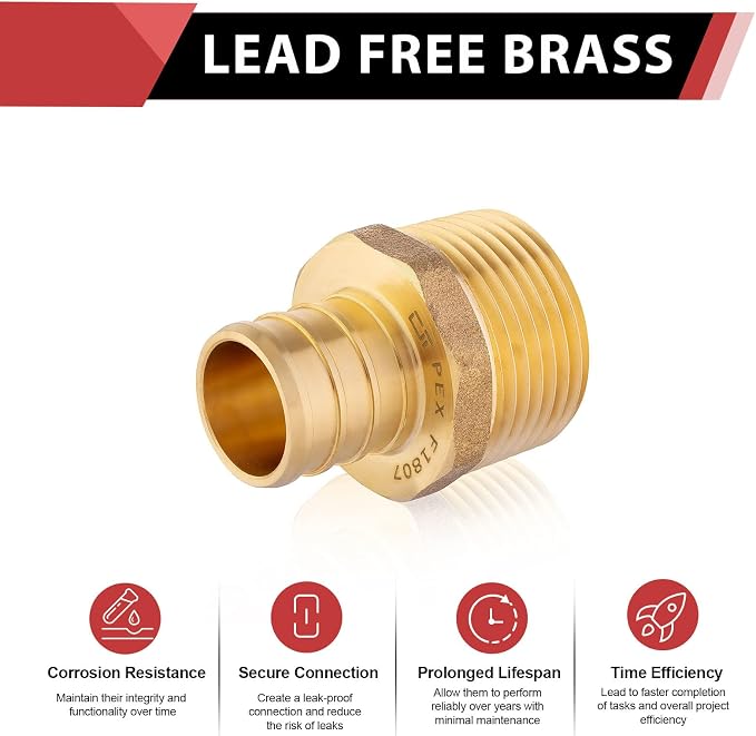 EFIELD Pex 1/2 Inch x 1/2 Inch Male NPT Adapter Brass Crimp Fittings - Image 4