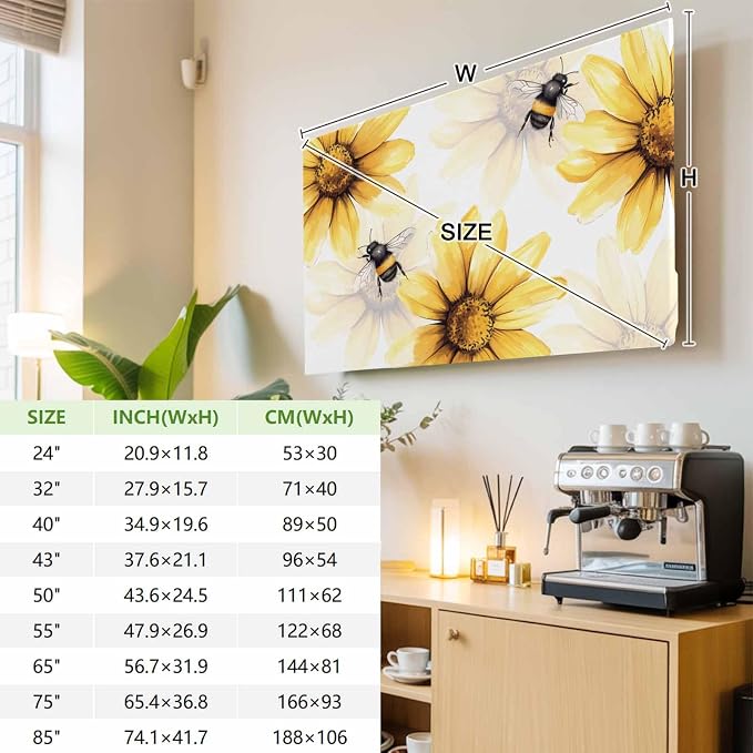 Watercolor Pastoral Yellow Daisy Bee Indoor TV Cover, Elastic TV Screen - Image 3