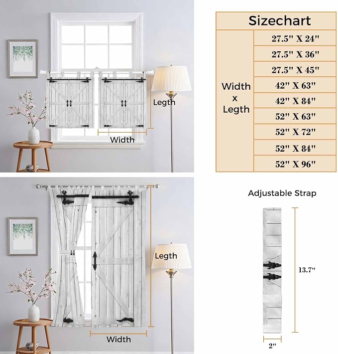Farmhouse Wood Grain Bedroom Curtains 63 Inch Length, Window Curtains Tab Top - Image 8