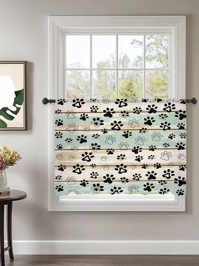 Sheer Curtains 45 Inch Length, Sage Green Beige Farmhouse Semi Sheer Curtains - Image 2