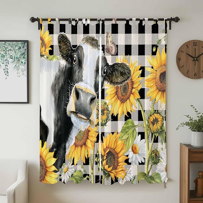Retro Sunflowers Living Room Curtains 96 Inch Length, Window Curtains Tab Top - Image 2