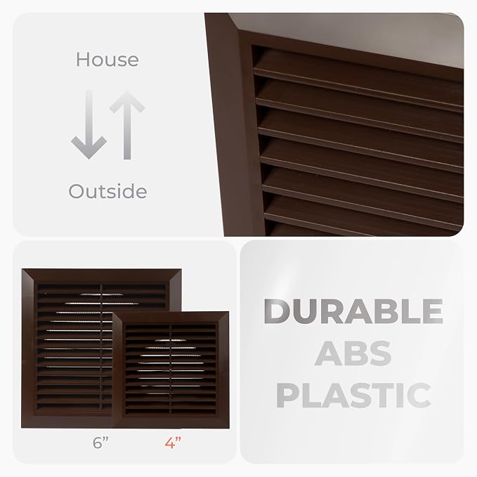 4 Inch Fit - Brown Plastic Vent Cover - Exhaust Dryer Vent Cover - Built-in - Image 3