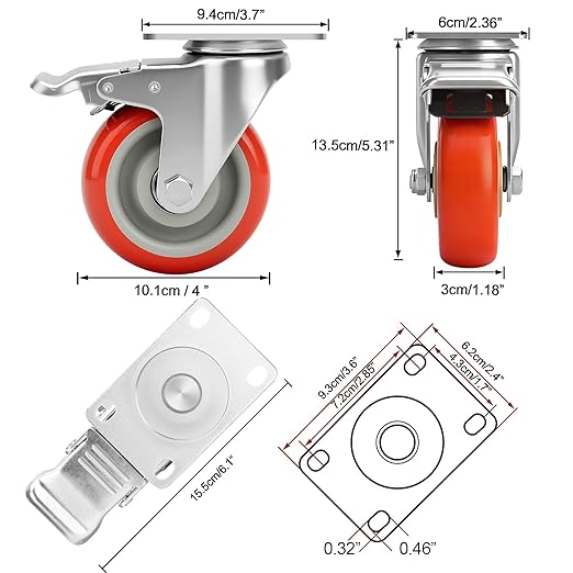 4 Inch Industrial Heavy Duty Swivel Caster Wheels - Image 4