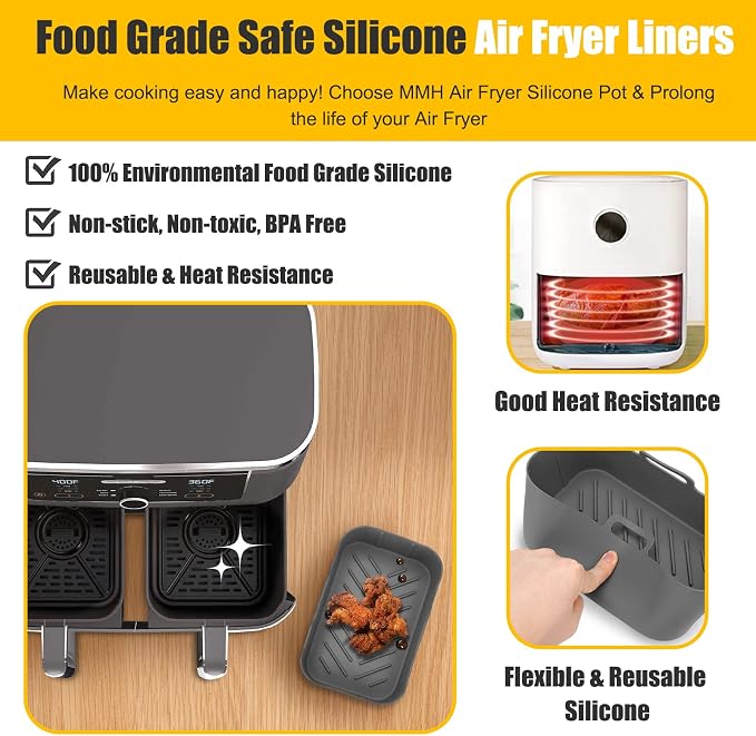 2Pcs Air Fryer Silicone Liners Rectangular - Image 3