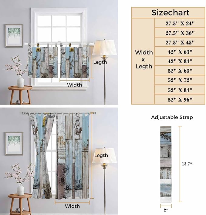 Blue Grey Wooden Kitchen Curtains 24 Inch Length, Small Window Curtains Tab Top - Image 8