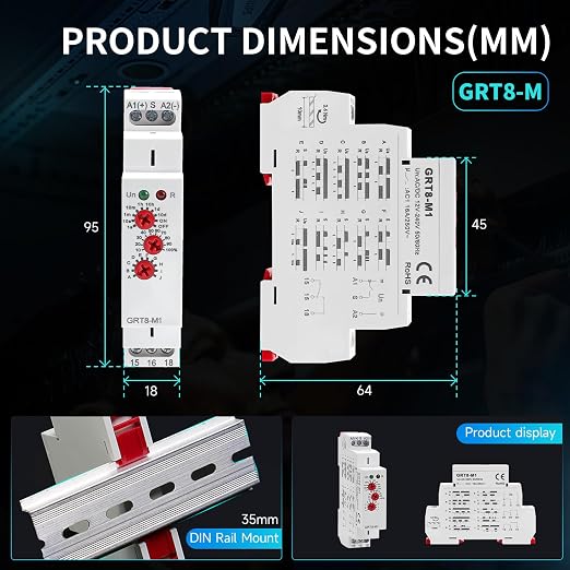 Multifunction Time Relay, 16A Delay ON Off GRT8-M1 AC DC 12-240V - Image 6