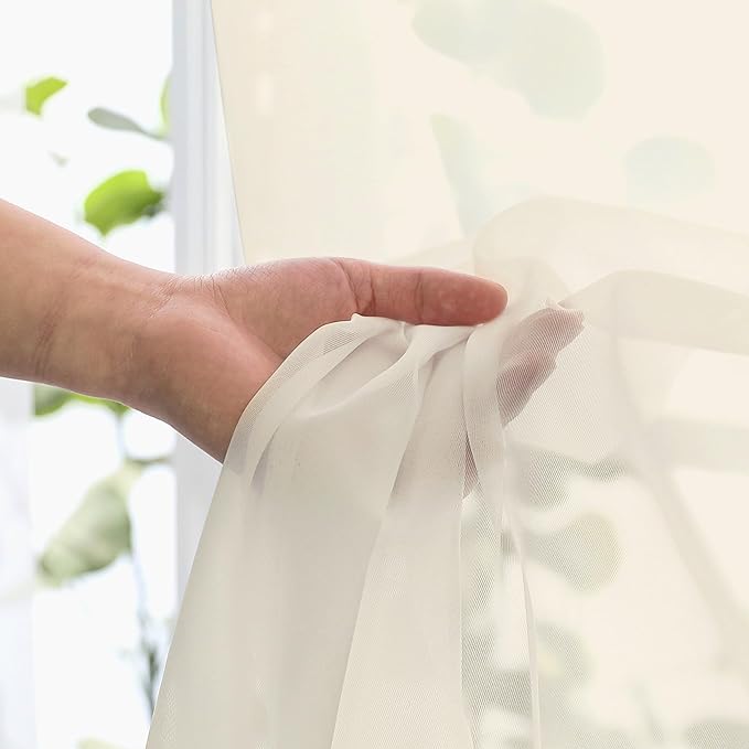 OVZME Cream Sheer Curtains 63 Inches Long 2 Panels - Soft Light Filtering Window Sheer Panels for Living Room/Bedroom, Top Dual Rod Pocket, 1 Pair, Each 42Wx63L Inches