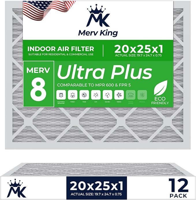 MervKing 20x25x1 Air Filter Actual Size: 19.7" x 24.7" x 0.75" MERV 8 MPR by MervKing