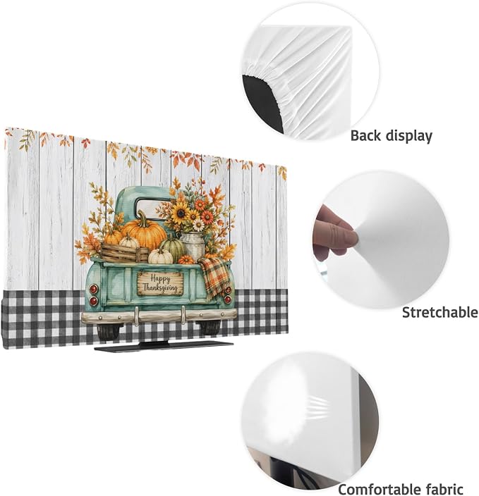Happy Thanksgiving Green Truck Indoor TV Cover, Elastic TV Screen Protector - Image 7