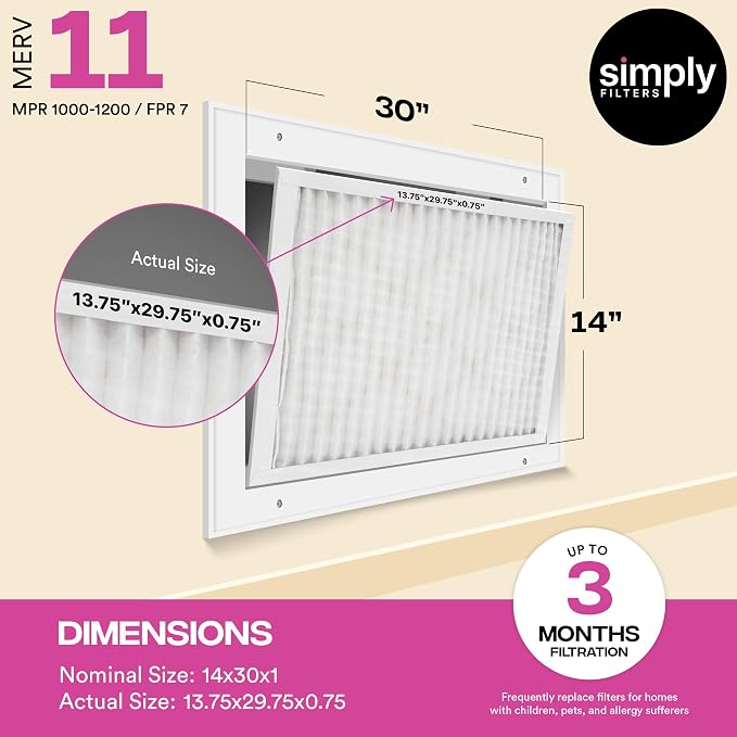 Simply 14x30x1 Air Filter, MERV 11, 4 Pack, - Image 3