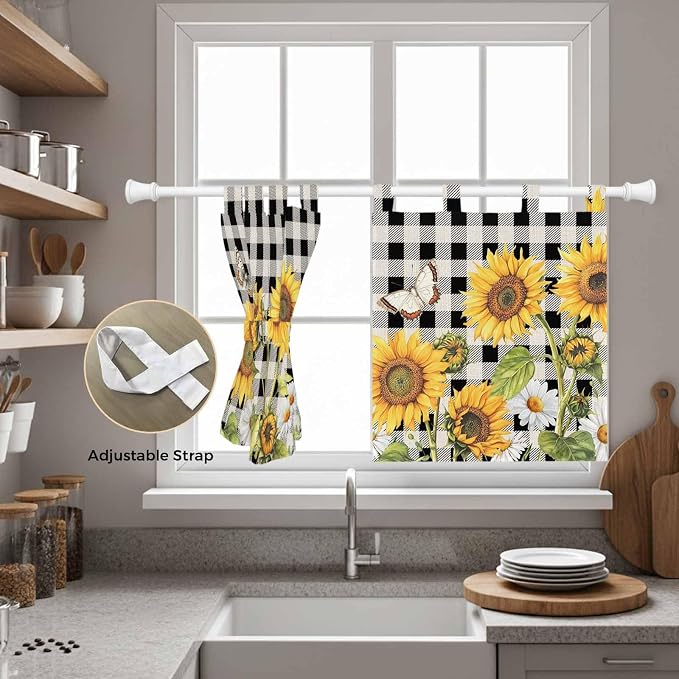 Sunflowers Kitchen Curtains 24 Inch Length, Small Window Curtains Tab Top - Image 5