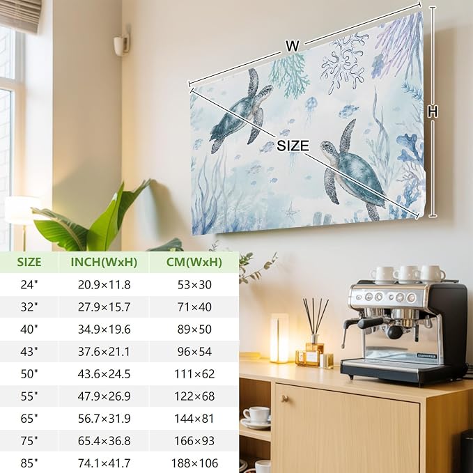 Summer Sea Turtle Fish Coral Indoor TV Cover, Elastic TV Screen Protector - Image 3