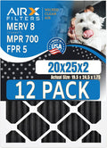 20x25x2 Air Filter MERV 8 Rating, 12 Pack of Furnace Filters Comparable to MPR by AIRXFILTERSWICKEDCLEANAIR