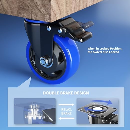 5 Inch Caster Wheels with Safety Dual Locking, Heavy Duty Casters Set of 4 - Image 6