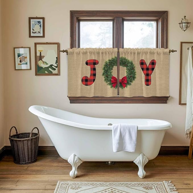 Red Green Christmas Kitchen Tier Curtains 36 Inch Long 2 Panel Set, Rod Pocket - Image 5