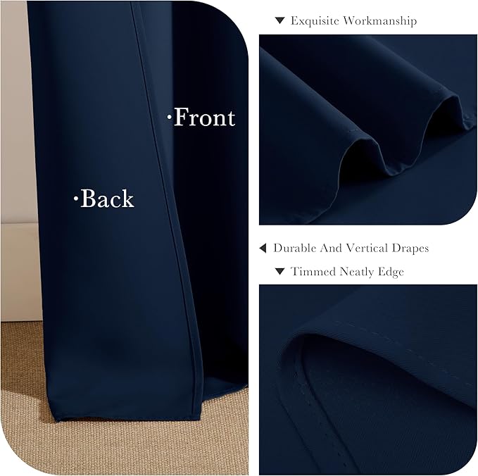 Pony Dance Blackout Curtains Thermal Insulated Window Treatment Panels Room Darkening Shade Drapes for Living Room Back Tab/Rod Pocket Bedroom Draperies, 34 x 63 Inch, Navy Blue, 2 Panels