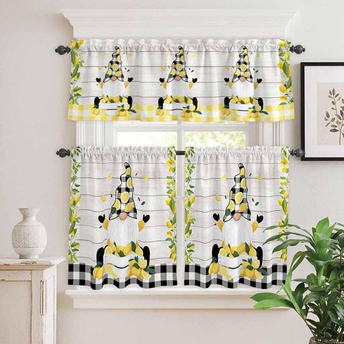 Lemon Gnomes Kitchen Curtains Set 3 Piece - Image 9