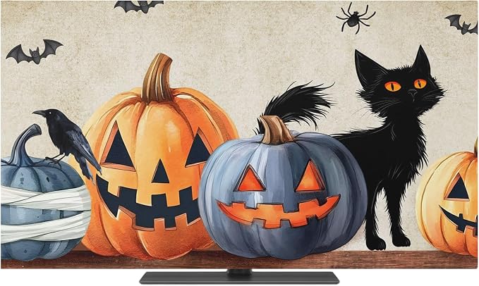 Halloween Pumpkin Ghost Black Cat Indoor TV Cover, Elastic TV Screen Protector by Unknown