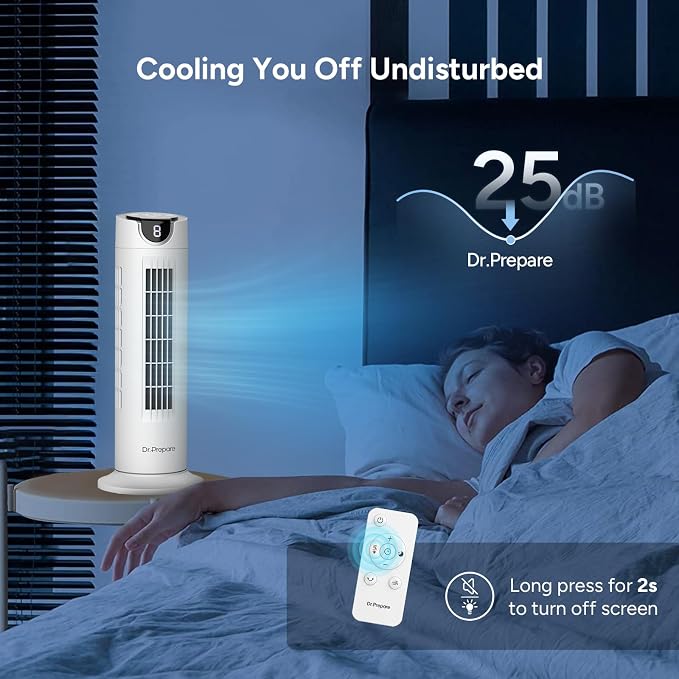 DR.PREPARE Tower Fan for Bedroom, 25 dB Quiet DC Motor Bladeless Fan, - Image 4