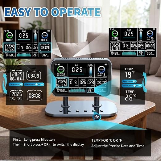 Air Quality Monitor Indoor, 16 in 1 Smart Air Quality Monitor 6" Indoor Air - Image 4