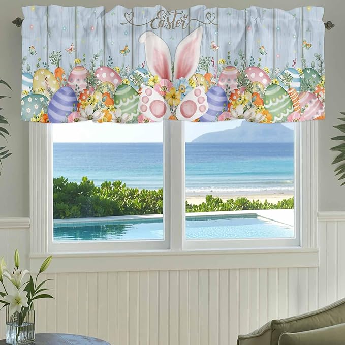 Easter Curtain Valances for Windows, Kitchen Valance Window Treatment, Spring - Image 3