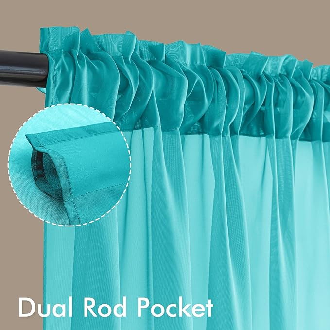MIULEE Turquoise Sheer Curtains 96 Inches Long, 4 Panels Set, Light Filtering Rod Pocket Voile Drapes for Living Room and Bedroom, Airy Soft Fabric Window Treatments, 42 x 96 Inches