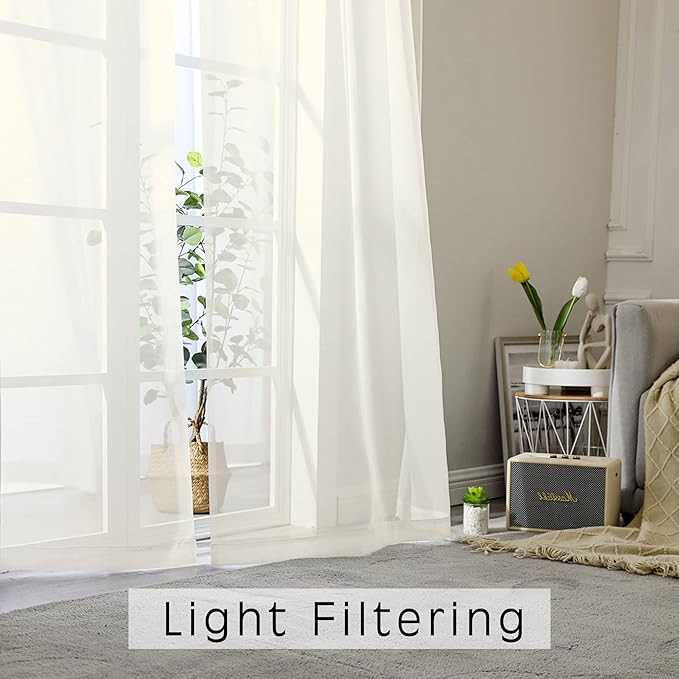 OWENIE Short Sheer Curtains 24 Inches Long 2 Panels for Bathroom Window, Rod Pocket Light Filtering Sheer Tier Curtains for Small Kitchen Laundry Room, RV, Camper Travel Trailers, 42 W x 24 L, Ivory