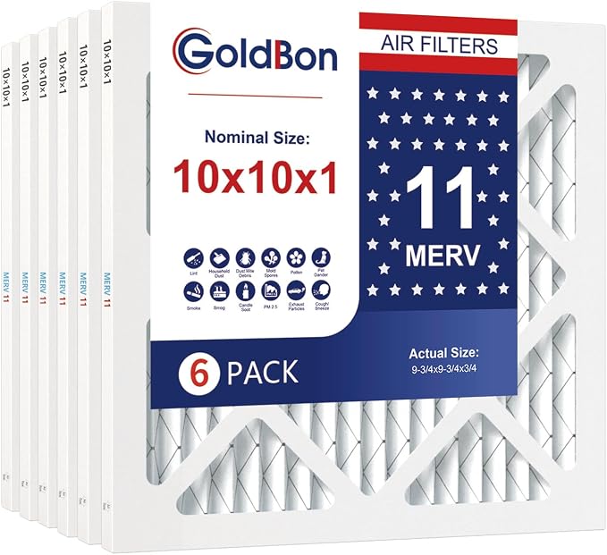 10x10x1 Air Filter 6-Pack MERV 11 MPR 1000 FPR 7- GoldBon AC Filter USA Design- by Unknown