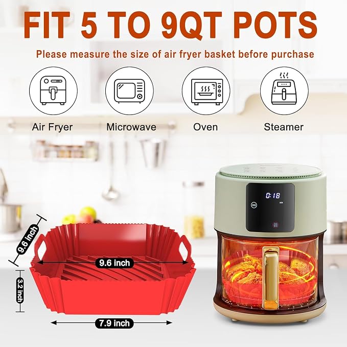 Large Silicone Air Fryer Liners Square 5-9 QT, 7.9 Inch Reusable Airfryer - Image 2