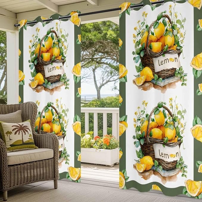 Lemon Outdoor Curtains for Patio Lemons Baskets Summer Tropical Plant - Image 5